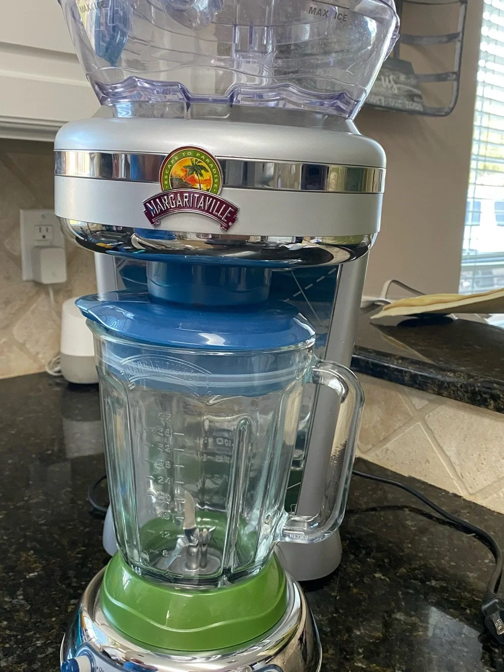 Margaritaville Silver Blender with Blue Lid and Green Base